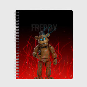 Тетрадь с принтом FNAF FREDDY , 100% бумага | 48 листов, плотность листов — 60 г/м2, плотность картонной обложки — 250 г/м2. Листы скреплены сбоку удобной пружинной спиралью. Уголки страниц и обложки скругленные. Цвет линий — светло-серый
 | Тематика изображения на принте: игры | искры | красный | стиль | фнаф | фредди