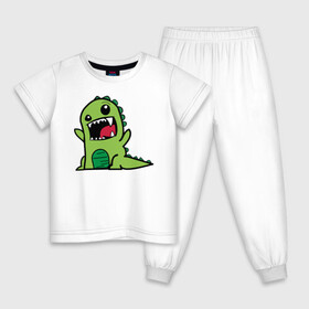 Детская пижама хлопок с принтом Дракон , 100% хлопок |  брюки и футболка прямого кроя, без карманов, на брюках мягкая резинка на поясе и по низу штанин
 | дракон | зеленый | зубы | мульт | мультяшный | страшный
