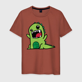 Мужская футболка хлопок с принтом Дракон , 100% хлопок | прямой крой, круглый вырез горловины, длина до линии бедер, слегка спущенное плечо. | дракон | зеленый | зубы | мульт | мультяшный | страшный
