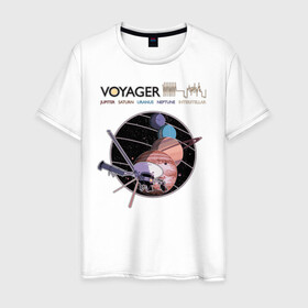 Мужская футболка хлопок с принтом VOYAGER , 100% хлопок | прямой крой, круглый вырез горловины, длина до линии бедер, слегка спущенное плечо. | Тематика изображения на принте: space | voyager | амс | вояджер | зонд | космос | планеты | сатурн | уран | юпитер