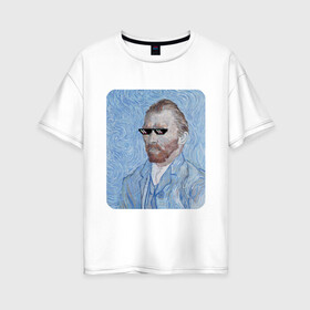 Женская футболка хлопок Oversize с принтом Ван Гог в очках , 100% хлопок | свободный крой, круглый ворот, спущенный рукав, длина до линии бедер
 | автопортрет | арт | ван гог | ван гог мем | звезда | звёздная ночь | крутой | мемасик | мемасные очки | очки | очки из мема | пиджак | художник