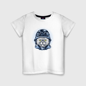 Детская футболка хлопок с принтом Кот в шлеме , 100% хлопок | круглый вырез горловины, полуприлегающий силуэт, длина до линии бедер | cat | kawaii | kitten | kitty | pussycat | кот | котенок | котик | кошачьи | кошка | милый