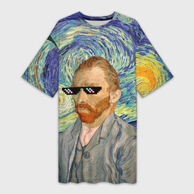 Платье-футболка 3D с принтом Ван Гог   Deal with it ,  |  | автопортрет | арт | ван гог | ван гог мем | звезда | звёздная ночь | крутой | мемасик | мемасные очки | очки | очки из мема | пиджак | художник