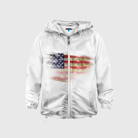 Детская ветровка 3D с принтом USA , 100% полиэстер | подол и капюшон оформлены резинкой с фиксаторами, по бокам два кармана без застежек, один потайной карман на груди | Тематика изображения на принте: америка | американский флаг | драный | потертый | текстура | флаг