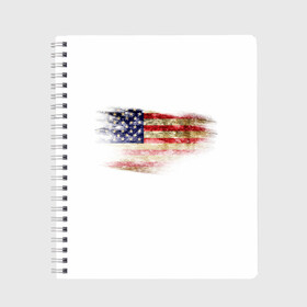 Тетрадь с принтом USA , 100% бумага | 48 листов, плотность листов — 60 г/м2, плотность картонной обложки — 250 г/м2. Листы скреплены сбоку удобной пружинной спиралью. Уголки страниц и обложки скругленные. Цвет линий — светло-серый
 | Тематика изображения на принте: америка | американский флаг | драный | потертый | текстура | флаг