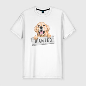 Мужская футболка хлопок Slim с принтом Dog Wanted , 92% хлопок, 8% лайкра | приталенный силуэт, круглый вырез ворота, длина до линии бедра, короткий рукав | cute | dog | wanted | woof | гав | забавный | пес | песель | песик | смешной | собака | собачка | щенок