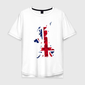 Мужская футболка хлопок Oversize с принтом Великобритания , 100% хлопок | свободный крой, круглый ворот, “спинка” длиннее передней части | карта | мира | остров | силуэт | страны | флаг