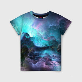 Детская футболка 3D с принтом Космическое море , 100% гипоаллергенный полиэфир | прямой крой, круглый вырез горловины, длина до линии бедер, чуть спущенное плечо, ткань немного тянется | Тематика изображения на принте: вода | волны | космическое море | космос | море | облака | свет | шторм