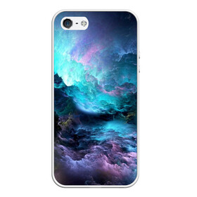 Чехол для iPhone 5/5S матовый с принтом Космическое море , Силикон | Область печати: задняя сторона чехла, без боковых панелей | вода | волны | космическое море | космос | море | облака | свет | шторм