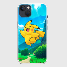 Чехол для iPhone 13 с принтом Радостный Пикачу в прыжке ,  |  | anime | picachu | pikachu | аниме | милый | пика | пикачу | покебол | покемон