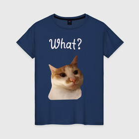 Женская футболка хлопок с принтом The shusha What? , 100% хлопок | прямой крой, круглый вырез горловины, длина до линии бедер, слегка спущенное плечо | cat | shusha | what | кошка | что