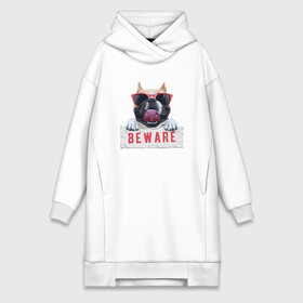 Платье-худи хлопок с принтом Бульдог в очках beware ,  |  | cute | dog | woof | бульдог | гав | забавный | пес | песель | песик | смешной | собака | собачка | щенок