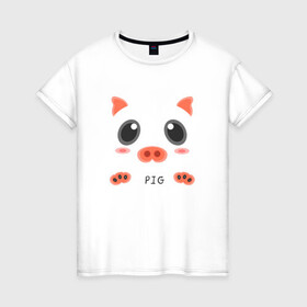 Женская футболка хлопок с принтом Свинья образ pig , 100% хлопок | прямой крой, круглый вырез горловины, длина до линии бедер, слегка спущенное плечо | cute | pig | животное | мило | образ | свинка | свинья | силуэт | хрюша | хрюшка