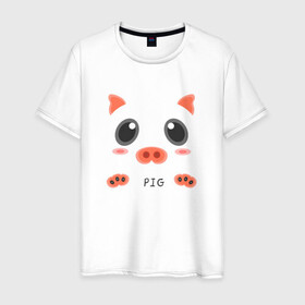 Мужская футболка хлопок с принтом Свинья образ pig , 100% хлопок | прямой крой, круглый вырез горловины, длина до линии бедер, слегка спущенное плечо. | cute | pig | животное | мило | образ | свинка | свинья | силуэт | хрюша | хрюшка