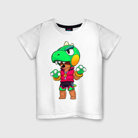 Детская футболка хлопок с принтом Леон Динозавр , 100% хлопок | круглый вырез горловины, полуприлегающий силуэт, длина до линии бедер | brawler | dino | leon | skin | бравлер | дино | леон | скин