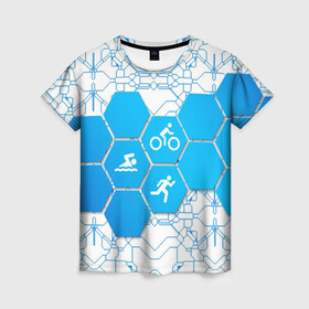Женская футболка 3D с принтом Плыви, Крути, Беги , 100% полиэфир ( синтетическое хлопкоподобное полотно) | прямой крой, круглый вырез горловины, длина до линии бедер | bike | ironman | run | running | swim | swimming | triathlon | бег | бегун | велосипед | велоспорт | выносливость | железный человек | плавание | спорт на выносливость | триатлон | цикличный вид спорта
