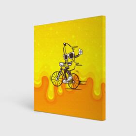 Холст квадратный с принтом Банан на велосипеде , 100% ПВХ |  | байк | банан | бананчик | велик | велосипед | живой банан | спорт