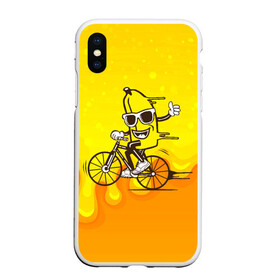 Чехол для iPhone XS Max матовый с принтом Банан на велосипеде , Силикон | Область печати: задняя сторона чехла, без боковых панелей | байк | банан | бананчик | велик | велосипед | живой банан | спорт