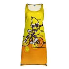 Платье-майка 3D с принтом Банан на велосипеде , 100% полиэстер | полуприлегающий силуэт, широкие бретели, круглый вырез горловины, удлиненный подол сзади. | байк | банан | бананчик | велик | велосипед | живой банан | спорт