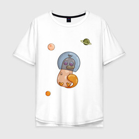 Мужская футболка хлопок Oversize с принтом Утконос и космос , 100% хлопок | свободный крой, круглый ворот, “спинка” длиннее передней части | звёзды | космос | любовь | планеты | утконос