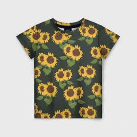 Детская футболка 3D с принтом Подсолнухи , 100% гипоаллергенный полиэфир | прямой крой, круглый вырез горловины, длина до линии бедер, чуть спущенное плечо, ткань немного тянется | лето | паттерн | подсолнухи | семечки | солнце | цветок солнце | цветы