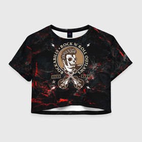 Женская футболка Crop-top 3D с принтом Элвис Пресли Rock n roll , 100% полиэстер | круглая горловина, длина футболки до линии талии, рукава с отворотами | rock n roll | гитары | рок | рокер | рокнрол | рокнролл | череп | элвис пресли