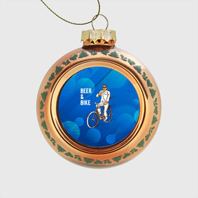 Стеклянный ёлочный шар с принтом Велосипед и пиво , Стекло | Диаметр: 80 мм | без рук | вело | велосипед | велосипедист | колеса | руль | спорт