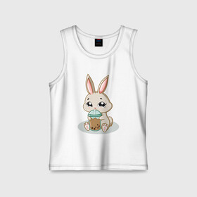Детская майка хлопок с принтом Зайчик пьет коктейль ,  |  | bunny | usagi | животное | зайка | зайчик | заяц | кролик | кроля | орнамент | уши