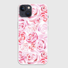 Чехол для iPhone 13 с принтом Розовые розы ,  |  | botanic | flower | pink | rose | summer | watercolor | акварель | акварельный | белый | ботаника | весна | летний | лето | нежный | пастельный | розовый | розы | цветочный | цветы