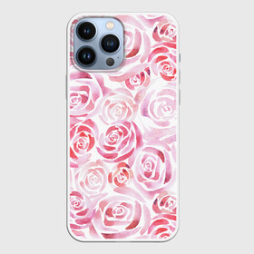 Чехол для iPhone 13 Pro Max с принтом Розовые розы ,  |  | botanic | flower | pink | rose | summer | watercolor | акварель | акварельный | белый | ботаника | весна | летний | лето | нежный | пастельный | розовый | розы | цветочный | цветы