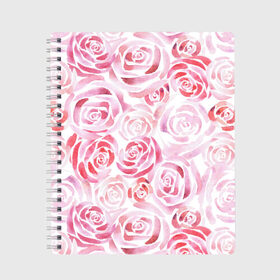 Тетрадь с принтом Розовые розы , 100% бумага | 48 листов, плотность листов — 60 г/м2, плотность картонной обложки — 250 г/м2. Листы скреплены сбоку удобной пружинной спиралью. Уголки страниц и обложки скругленные. Цвет линий — светло-серый
 | Тематика изображения на принте: botanic | flower | pink | rose | summer | watercolor | акварель | акварельный | белый | ботаника | весна | летний | лето | нежный | пастельный | розовый | розы | цветочный | цветы