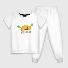 Детская пижама хлопок с принтом Время тако , 100% хлопок |  брюки и футболка прямого кроя, без карманов, на брюках мягкая резинка на поясе и по низу штанин
 | Тематика изображения на принте: иллюстрация | оливки | стикер | сэндвич | тако