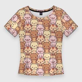 Женская футболка 3D Slim с принтом ЖИВОТНЫЕ  ANIMALS ,  |  | animals | background | bears | cats | dogs | pattern | pig | seals | животные | котики | коты | медведи | мишки | паттерн | поросенок | свинка | свинья | собаки | собачки | фон