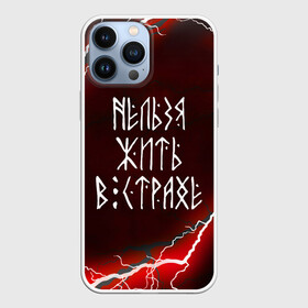 Чехол для iPhone 13 Pro Max с принтом НЕЛЬЗЯ ЖИТЬ В СТРАХЕ | ЖИЗНЬ БЕЗ СТРАХА (Z) ,  |  | runes | древние знаки | жизнь | знаки | иероглифы | руны | русь | символы | славяне | славянская символика | ужас | я русский