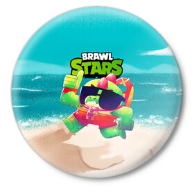 Значок с принтом Базз Buzz Brawl Stars пляж ,  металл | круглая форма, металлическая застежка в виде булавки | brawl | brawl stars | brawlstars | brawl_stars | buz | buzz | баз | базз | бравл | бравлстарс | буз