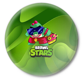 Значок с принтом Базз Buzz Brawl Stars Green ,  металл | круглая форма, металлическая застежка в виде булавки | brawl | brawl stars | brawlstars | brawl_stars | buz | buzz | баз | базз | бравл | бравлстарс | буз