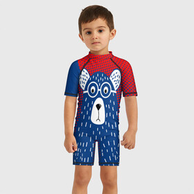 Детский купальный костюм 3D с принтом Медведь , Полиэстер 85%, Спандекс 15% | застежка на молнии на спине | животные | звери | косолапый | лесные звери | медвед | медведь | очки | хищник