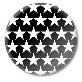 Значок с принтом Белые звёзды на чёрном фоне 2 ,  металл | круглая форма, металлическая застежка в виде булавки | Тематика изображения на принте: бело чёрные звёзды | белые звёзды | белые звёзды на чёрном фоне | звёзды