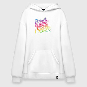 Худи SuperOversize хлопок с принтом Rainbow Cat , 70% хлопок, 30% полиэстер, мягкий начес внутри | карман-кенгуру, эластичная резинка на манжетах и по нижней кромке, двухслойный капюшон
 | animal | cat | cute | kitty | meow | друг | животные | киска | кися | китти | кот | котенок | котик | котэ | кошечка | кошка | мур | мяу | питомец