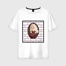 Женская футболка хлопок Oversize с принтом Рисунок девушки , 100% хлопок | свободный крой, круглый ворот, спущенный рукав, длина до линии бедер
 | блондинка | девушка | кирпич | кудрявая | нарисованная девушка | рисунок | рисунок девушки | стена