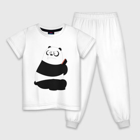 Детская пижама хлопок с принтом Возмущенная панда , 100% хлопок |  брюки и футболка прямого кроя, без карманов, на брюках мягкая резинка на поясе и по низу штанин
 | белый медведь | возмущение | животное | зависимость | медведь | панда | телефон