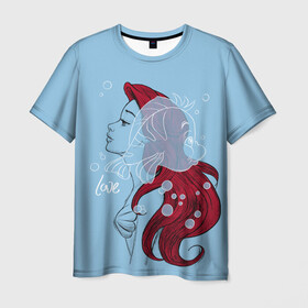 Мужская футболка 3D с принтом Ariel and Flounder , 100% полиэфир | прямой крой, круглый вырез горловины, длина до линии бедер | ariel | disney | princess | sea | shtatdis | ариэль | дисней | русалочка