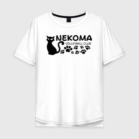 Мужская футболка хлопок Oversize с принтом Волейбольный клуб Некома , 100% хлопок | свободный крой, круглый ворот, “спинка” длиннее передней части | anime | haikyu | haikyuu | manga | nekoma high | аниме | волейбол | волейбольный клуб | кот | коты | кошка | кошки | красная | красный | лого | логотип | манга | надпись | старшая некома | старшая школа | хаику | хаикую