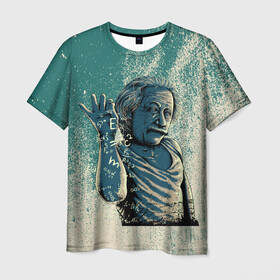 Мужская футболка 3D с принтом Эйнштейн  , 100% полиэфир | прямой крой, круглый вырез горловины, длина до линии бедер | Тематика изображения на принте: альберт | арт | графика | ученый | физика | формулы | эйнштейн