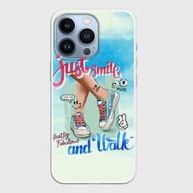 Чехол для iPhone 13 Pro с принтом Just smile ,  |  | Тематика изображения на принте: арт | графика | кеды | лето | надписи | смайлы