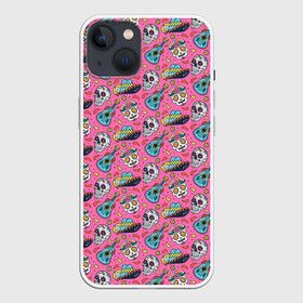 Чехол для iPhone 13 с принтом День мертвых ,  |  | background | bones | day of the dead | flowers | guitar | hat | holiday | pattern | skulls | tattoos | гитара | день мертвых | кости | паттерн | праздник | татуировки | фон | цветы | черепа | шляпа