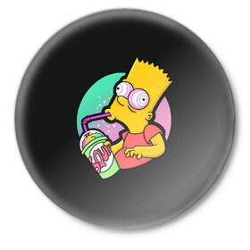 Значок с принтом Барт с содой ,  металл | круглая форма, металлическая застежка в виде булавки | bart | simpsons | the simpson | барт | мульт | мультфильм | симпсоны