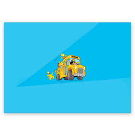 Поздравительная открытка с принтом Автобус в Неверленд , 100% бумага | плотность бумаги 280 г/м2, матовая, на обратной стороне линовка и место для марки
 | bart | gomer | liza | simpsons | the simpson | барт | гомер | лиза | мульт | мультфильм | симпсоны