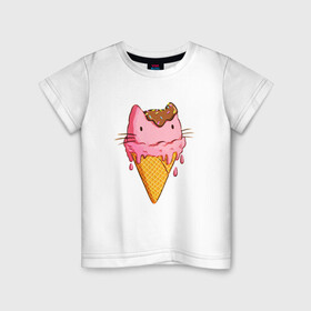 Детская футболка хлопок с принтом Cat Ice Cream , 100% хлопок | круглый вырез горловины, полуприлегающий силуэт, длина до линии бедер | animal | cat | cute | ice cream | kitty | meow | друг | еда | животные | киска | кися | китти | кот | котенок | котик | котэ | кошечка | кошка | мороженое | мур | мяу | питомец