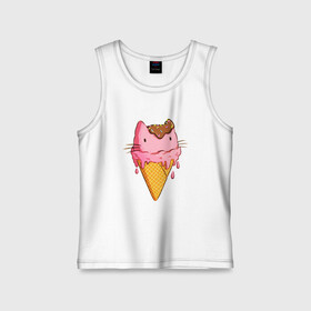 Детская майка хлопок с принтом Cat Ice Cream ,  |  | Тематика изображения на принте: animal | cat | cute | ice cream | kitty | meow | друг | еда | животные | киска | кися | китти | кот | котенок | котик | котэ | кошечка | кошка | мороженое | мур | мяу | питомец